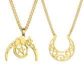 Necklace and Pendant Moon Wolf Pentagram Wiccan Crescent Moon
